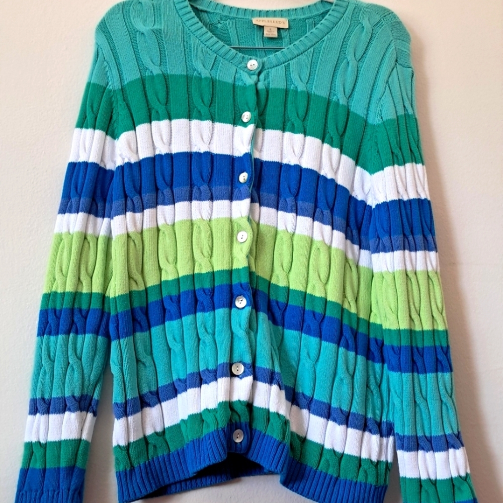 Vintage Striped Cable Knit Cardigan Sweater